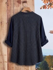 Rusticease Plus Size Autumn Casual Plaid Patchwork Shirt - Multicolor - View 3