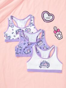 HELLO KITTY AND FRIENDS | SHEIN Tween Girl Cartoon Print Casual Everyday Base Layer Top - Purple - View 3