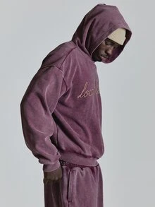 Musero Washed Base  Boxy Oversized Hoodie Front Appliqque Co Ord Hoodie Only Autum Winter Essentials - Purple - View 4