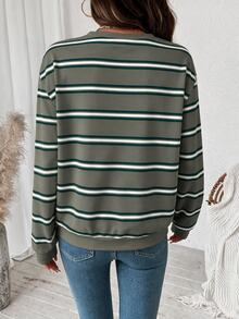 SHEIN LUNE 女款條紋圓領長袖休閒百搭運動衫 - 白色 - 查看 6