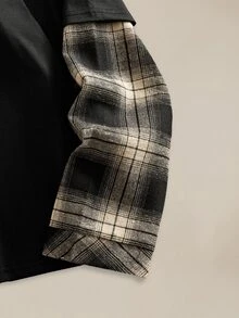 EASEVO Men's Plus Size Plaid 2 In 1 Patchwork Casual Versatile T-Shirt - Black - View 4