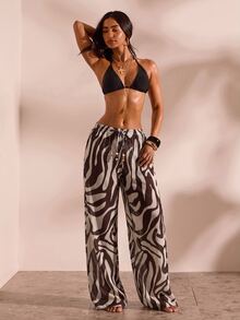 Opulessa Women's Vacation Zebra Print Drawstring Waist Top And Pants Set - Multicolor - View 4