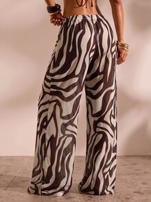 Opulessa Women's Vacation Zebra Print Drawstring Waist Top And Pants Set - Multicolor - View 2