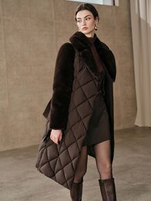 Anewsta Women's New Modern Elegant Versatile Commuter Mid-Length Thickened Winter Coat - Coffee Brown - View 7