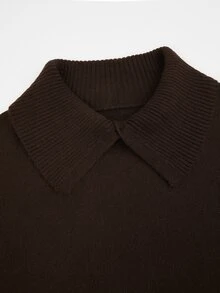 Sweetra CURVE Sweater Pullover Kancing Longgar Pendek untuk Wanita Ukuran Plus, Musim Gugur/Dingin - Coffee Brown - View 5