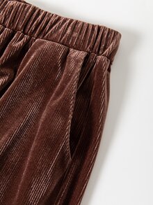 LUMIGAL 2pcs/Set Casual Solid Color Long Sleeve Crew Neck Pullover T-Shirt And Long Pants, Autumn/Winter Outwear - Brown - View 6
