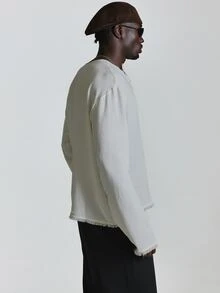 Musero Lose Fit Round Neck Off Centered Button Henley Top Autum Winter Essentials - Apricot - View 4