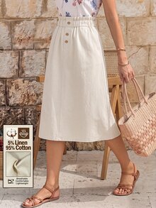 EMERY ROSE Women's Fashion Button Pocket Denim Skirt - Beige - View 1