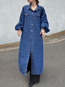 FRIFUL Gaun Denim Kasual Musim Panas Wanita dengan Kancing Tunggal - Biru - View 4