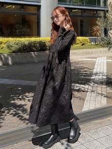 FRIFUL Women's Autumn Textured Fabric Cinched Waist Sleeveless Long Dress - Black - View 5
