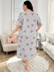 SHEIN 櫻桃印花短袖大尺碼睡裙 - 彩色 - 查看 2