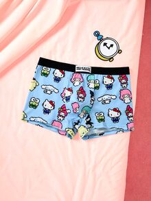 HELLO KITTY AND FRIENDS | SHEIN Men's Pixel Art Funny Cartoon Print Square Leg Shorts - Blue - View 3