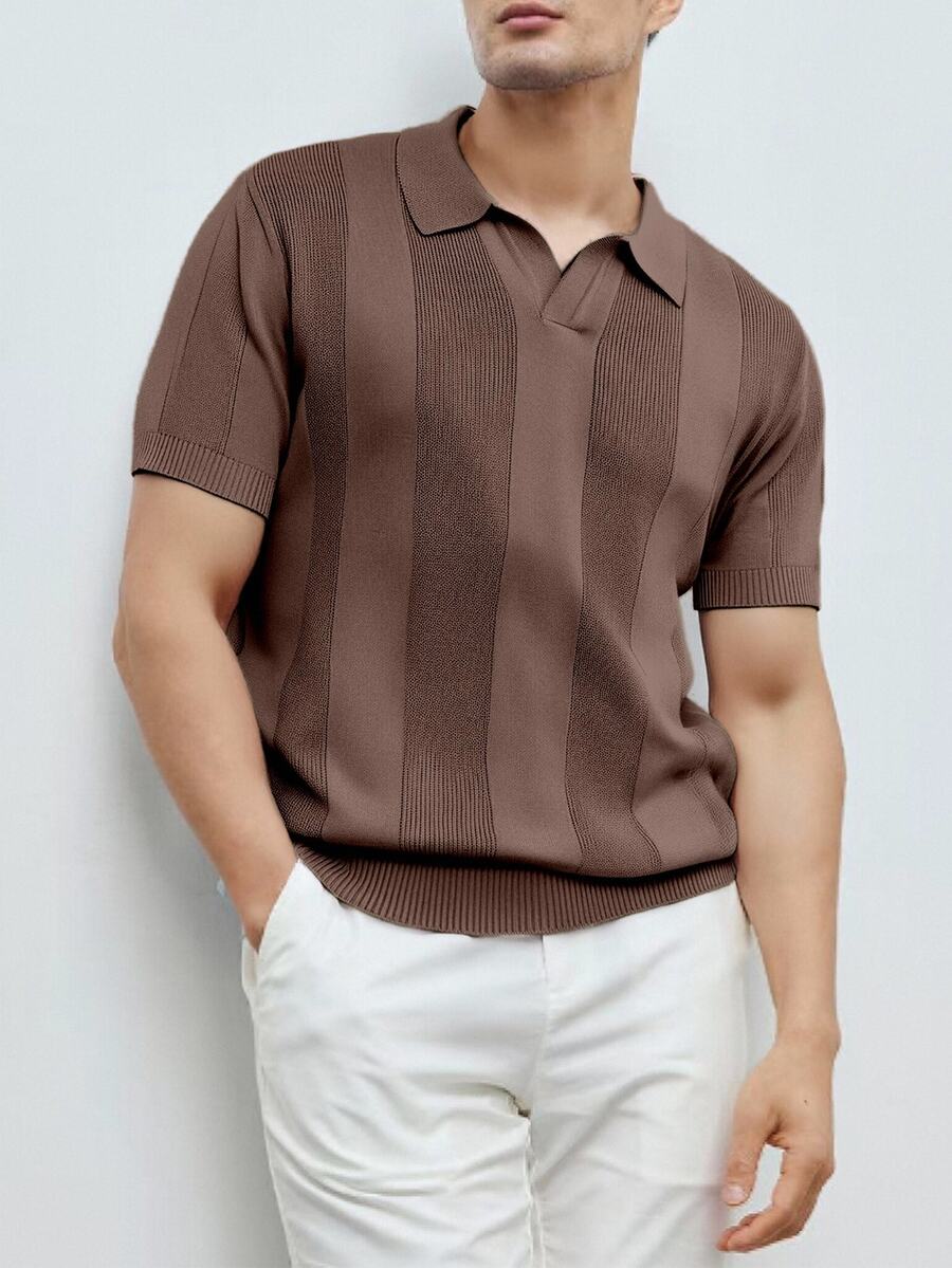 Manfinity CityGents 男士純色短袖 Polo 領休閒針織上衣 - 摩卡棕 - 查看 1