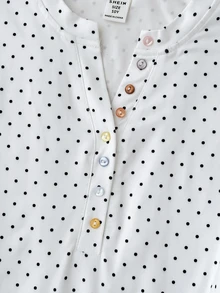 Girlism 兒童青少年女孩秋季波點滿版彩色休閒街頭風返校修身長袖T恤，適合日常時尚穿搭 - 白色 - 查看 5