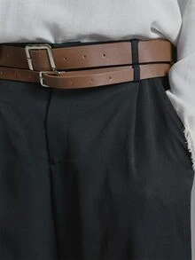 Musero Lose Fit Trousers Double Belt Detail Elasticted Back Autum Winter Essentials - Black - View 5