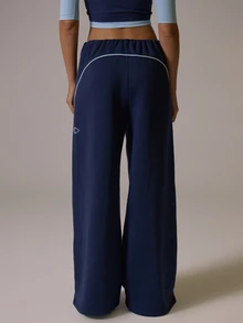 Musera Sport Contrast Colour Piped Side Low Rise Baggy Oversized Fit Sweat Jogger Fall Autumn Winter Gym Active Pilates Motion - Navy Blue - View 4