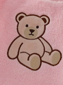 女嬰甜美可愛優雅休閒日常舒適親膚保暖加厚內裡秋冬布料泰迪熊刺繡圓領長袖上衣與長褲睡衣家居服2件套 - 粉色 - 查看 9
