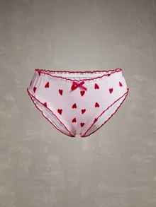 Esseday 3pcs/Set Pink Heart Print Frill Trim Sweet & Cute Women's Triangle Panties - Pink - View 4