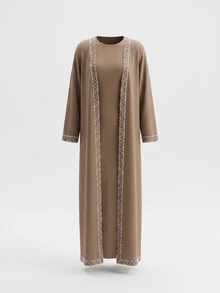 Celisse Women's 2 Pieces Set, Long Robe Cardigan & Dress Set, Elegant Daily Wear Women's 2 Pieces Set, Women's Dress Set - Khaki - View 6