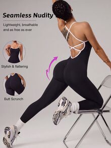 Slayform H1194 Grey White Seamless Sports Jumpsuit - Black - View 1
