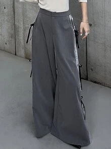 FRIFUL Women's Colorblock Patchwork Drawstring Wide Leg Pants - Grey - View 7