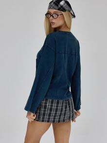 MUSERA Blue Long Sleeve Graphic Top Fall Autumn Winter Coolgirl Back To School Blancs - Royal Blue - View 5