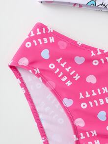 HELLO KITTY AND FRIENDS | SHEIN Setelan Baju Renang Dua Potong untuk Remaja Perempuan dengan Motif Kartun, Atasan Bikini Tali Tipis dan Bawahan Segitiga - Berwarna merah muda - View 5