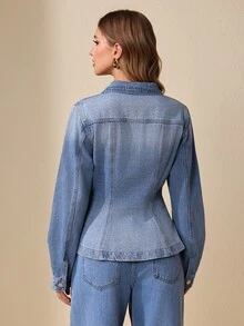 Selenza Women's Long Sleeve Single-Breasted Casual Denim Jacket - Blue - View 2