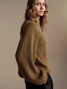 Anewsta Essential Women's Loose Fit Slimming High Neck Sweater Top, Autumn/Winter New Style - Green - View 5