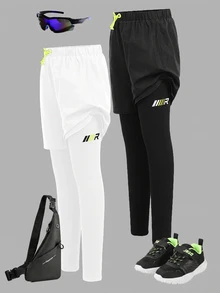 SHEIN Kids Tween Boy Slim Fit Casual 2pcs In 1 Sporty Long Pants 2 Pieces Set - Multicolor - View 7