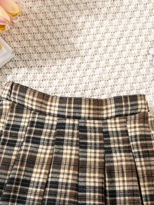 SHEIN 少女時尚百搭梭織素色百褶修身休閒裙 - 彩色 - 查看 4