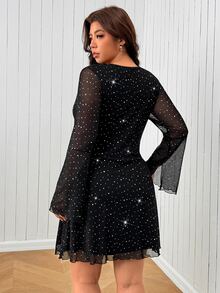 SHEIN EZwear 大尺碼女款深V領蕾絲休閒派對洋裝 - 黑色 - 查看 2