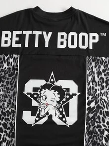 Betty Boop x SHEIN Men's Leopard Print V-Neck Short Sleeve Casual T-Shirt - Black - View 5