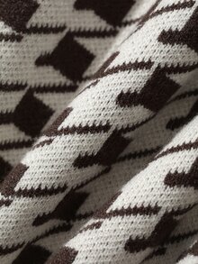 DAZY Women's Houndstooth Long Sleeve Single-Breasted Knit Cardigan Fall - Brown - View 8