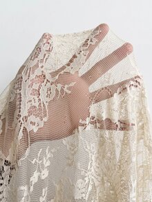 Chikora 大尺碼女款純色背後對比蕾絲長袖優雅西裝外套 - 杏色 - 查看 8