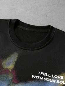 ROMWE MEN Street Life Men's Blurred Portrait Print Long Sleeve T-Shirt - Black - View 4