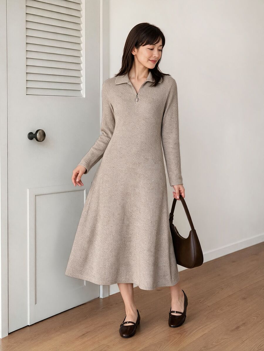 Yumoku Women's Solid Color Casual Daily Summer Mid-Length Dress - Brown - View 1