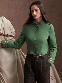Zovinel Lyocell Wool Fabric Women's Autumn Fashion Vintage Cropped Jacket,Back To School, Casual Work,Elegant Fall Autumn/Winter - Army Green - View 5