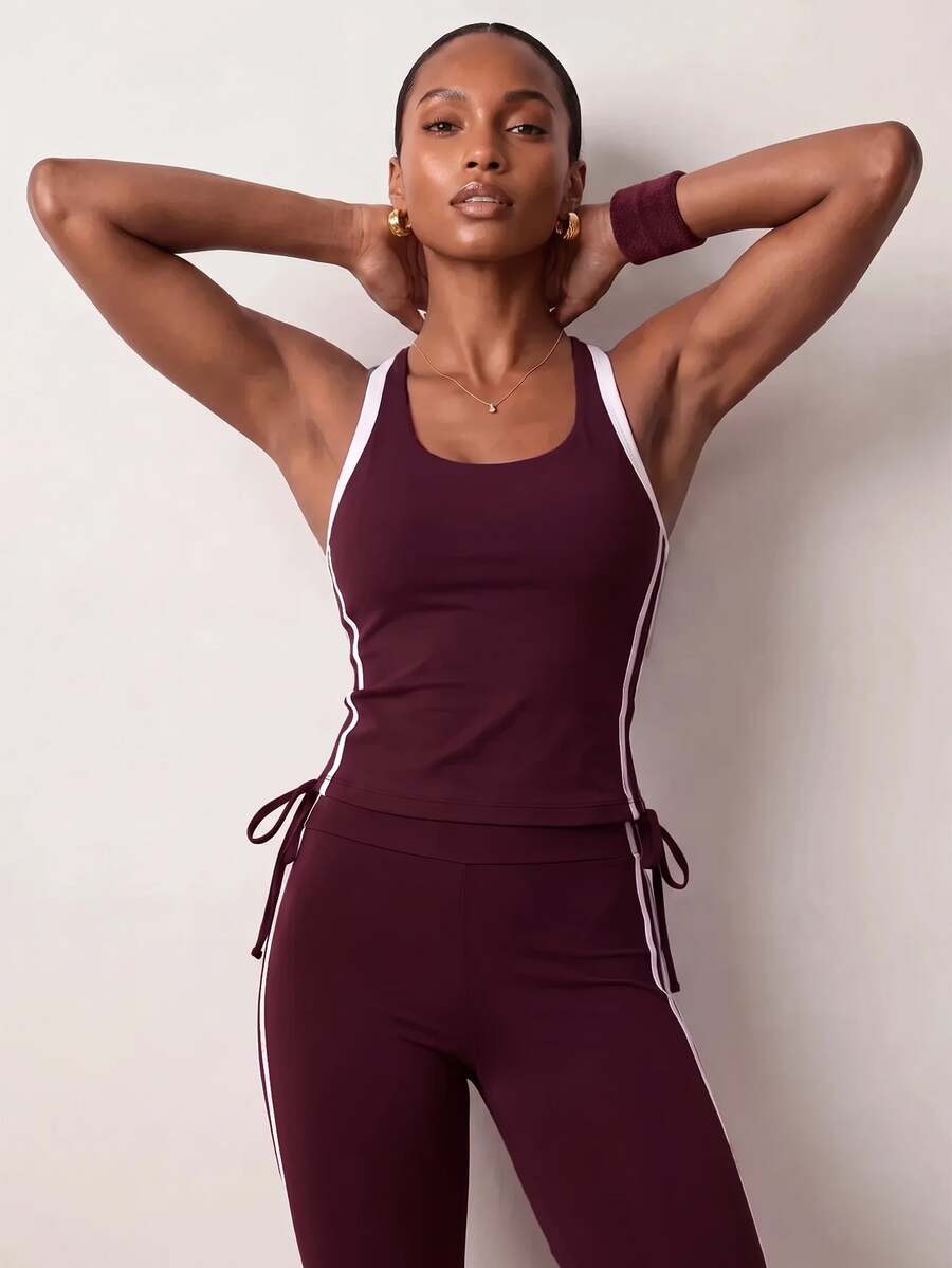 Zivah Women's Striped Colorblock Tank Top And Long Pants Sports Set - Multicolor - View 1