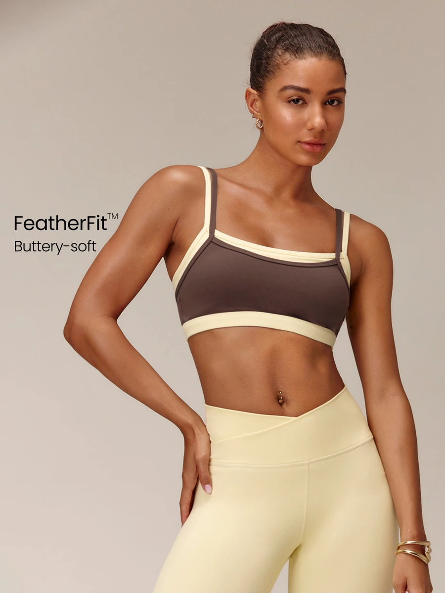 GLOWMODE FeatherFit™ 2-In-1 Removable Padding Mock 2 Piece Design Colorblock Sports Bra With Removable Anti-Slip Cups Yoga Pilates Studio Daily Wear - Cinnamoninspiration - View 1