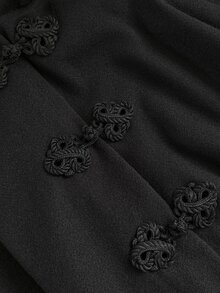 Sunspun Plus Size Women's Hooded Cape Coat With Frog Button Design, Wool Blend - Black - View 8