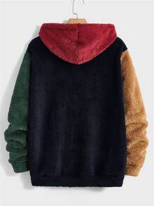 EASEVO Men's Casual Plus Size Long Sleeve Hooded Top, Double-Sided Fleece, Multi-Color Patchwork, Solid Halloween Winter Party Autumn - Multicolor - View 2