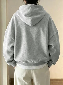 INAWLY 女款素色休閒百搭日常穿著連帽衛衣 - 灰色 - 查看 2
