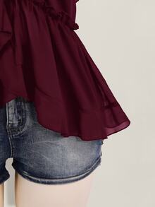 SHEIN ICON Women's Plus Size Ruffle Chiffon Solid Color Front Tie Strap Tank Top - Maroon - View 4