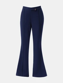 Girlism Teen Girls Elegant Solid Color Comfortable Asymmetrical Waist Flare Pants - Navy Blue - View 3