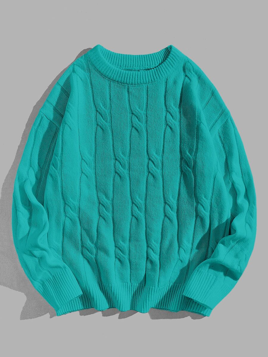 EASEVO Men's Plus Size Fashion Street Cable Knit Long Sleeve Sweater - Green - View 1