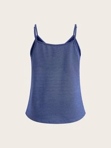 SHEIN Clasi 女款牛仔藍V領背心，優雅休閒基礎時尚街頭風，正宗牛仔布料，非印花 - 藍色 - 查看 8