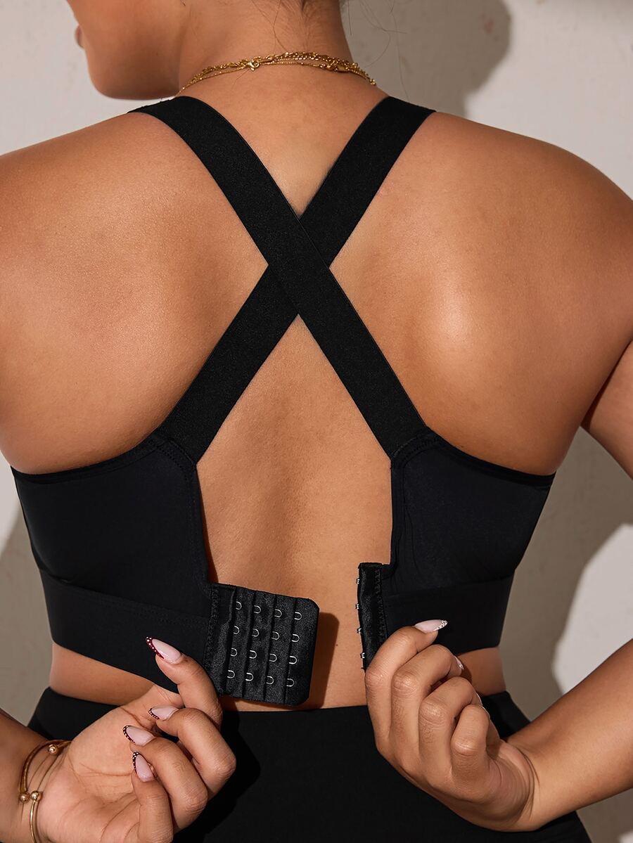 SHEIN Rhythm Era Women's Plus Size High Support One-Piece Cup Sports Bra - Black - View 1