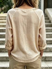Holdful Holdful Autumn/Winter New V-Neck Lace Patchwork Versatile Comfortable Women's Long Sleeve Blouse - Apricot - View 2