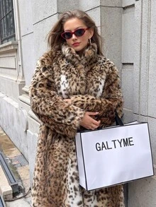 Muchica Plus-Size Retro Street-Style Leopard Print Mid-Length Faux Fur Coat For Autumn And Winter. - Multicolor - View 3
